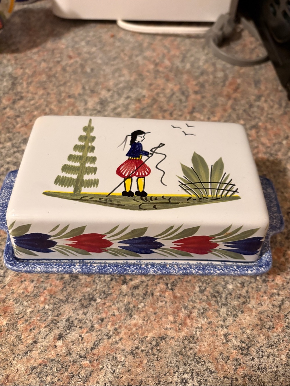 Vintage HB Henriot Quimper butter dish with cover